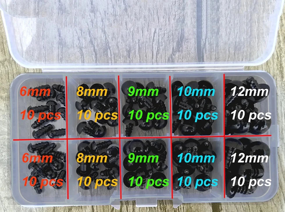 Black Safety Eyes 100pc 6,8,9,10,12mm